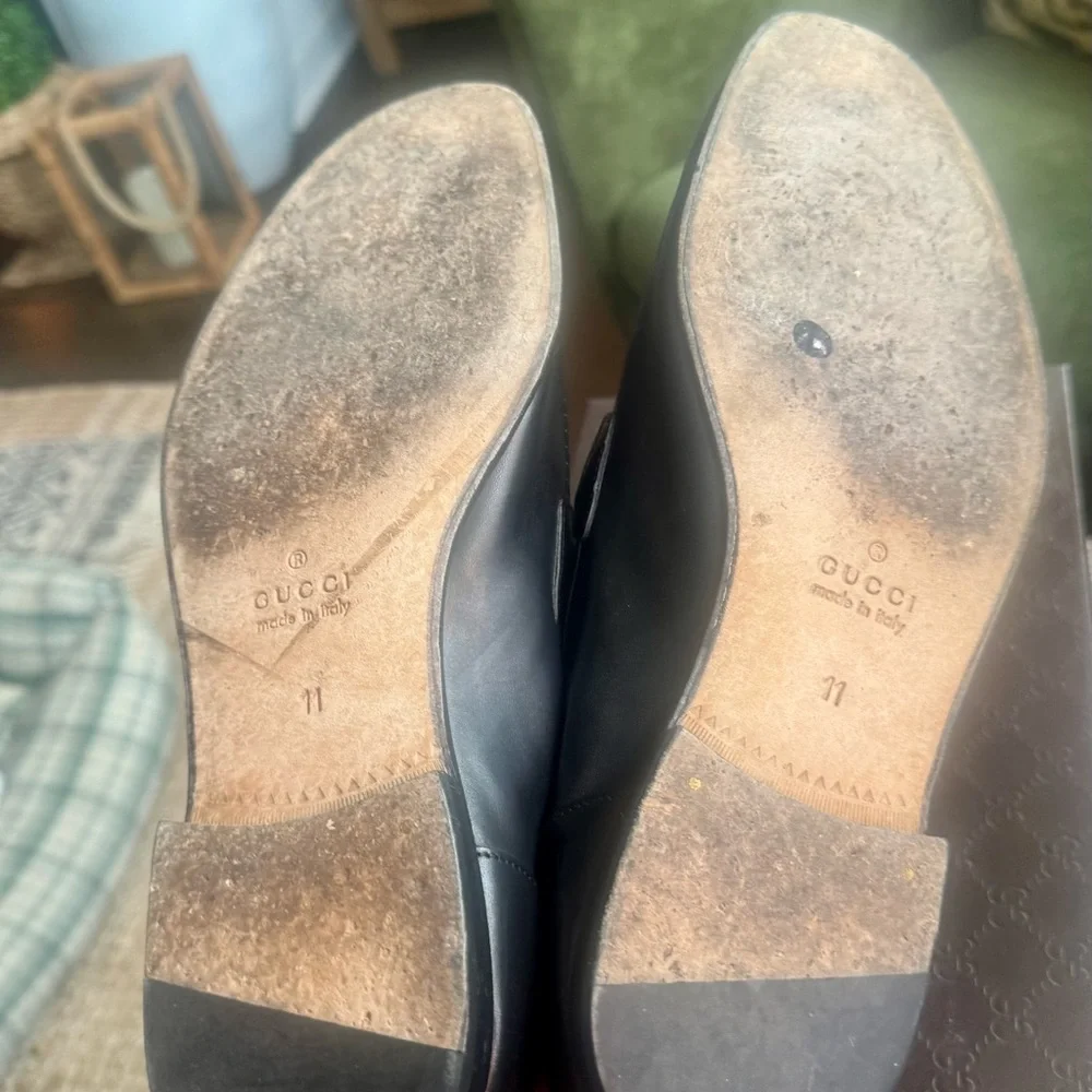 Gucci Jordaan Leather Loafers in Black w/ Gold Horsebits - Picture 10 of 13
